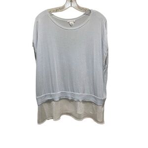 Club Monaco Cap Sleeve Layered Short Sleeve Top Baby Blue White Women’s Size XS